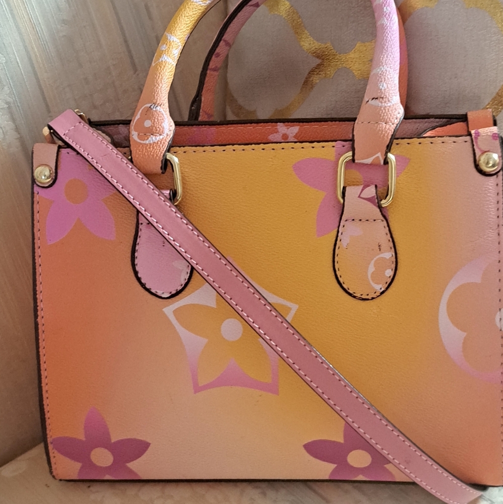 Womens Iconic Sunrise Pastel Floral Design Coated Canvas Crossbody/ Tote